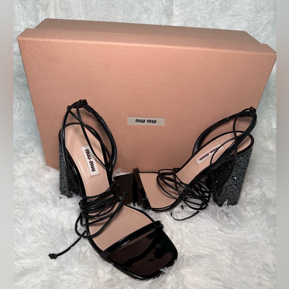 Miu Miu Black Patent and Silver Glitter Heels 🖤